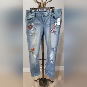 Torrid Women's Straight Leg Jeans with Patches - Blue